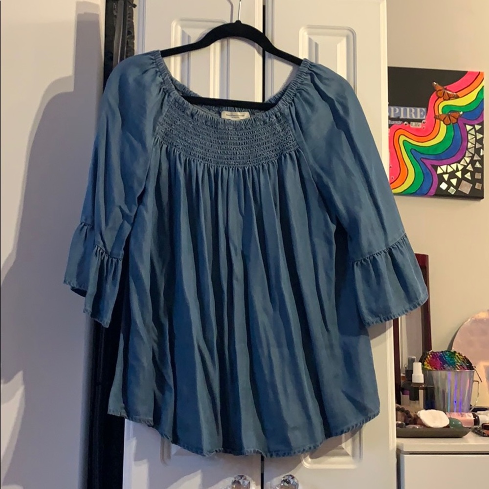 Chambray Bell Sleeve Peasant Top